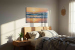 Eternal Sunset Waves beach canvas print, displayed in a bedroom