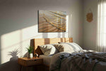 Golden Tides of Serenity beach canvas print, displayed in a bedroom