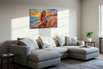 Guiding Sunlit Shores romance canvas print, displayed in a living room