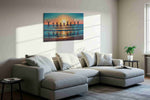 Joyful Sunset Dance beach canvas print, displayed in a living room