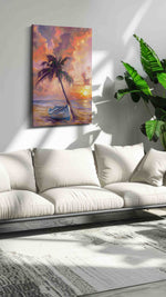 Serenade of Sunset Shores beach canvas print in a hung canvas mockup