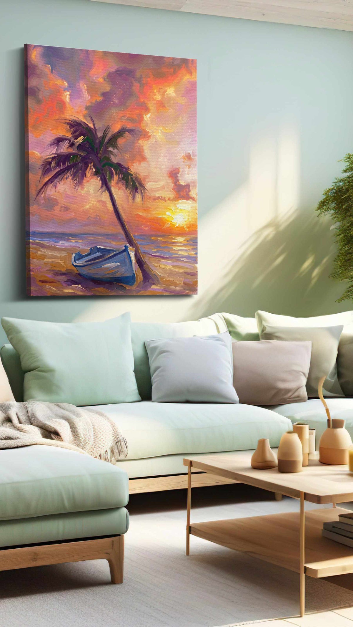 Serenade of Sunset Shores beach canvas print, hanging on wall