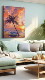 Serenade of Sunset Shores beach canvas print, hanging on wall