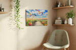 Serenade of the Coastal Skies birds canvas print, hanging on wall — view 2