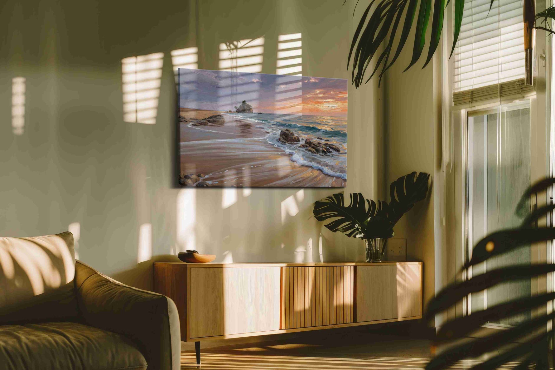 Serenade of the Shoreline beach canvas print in a hung canvas mockup