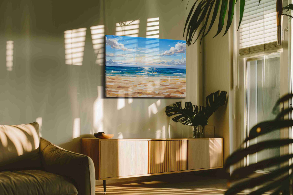 Serenity at Sunset Shores beach canvas print, on wall, lifestyle preview