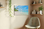 Serenity by the Shore beach canvas print, displayed in a living room