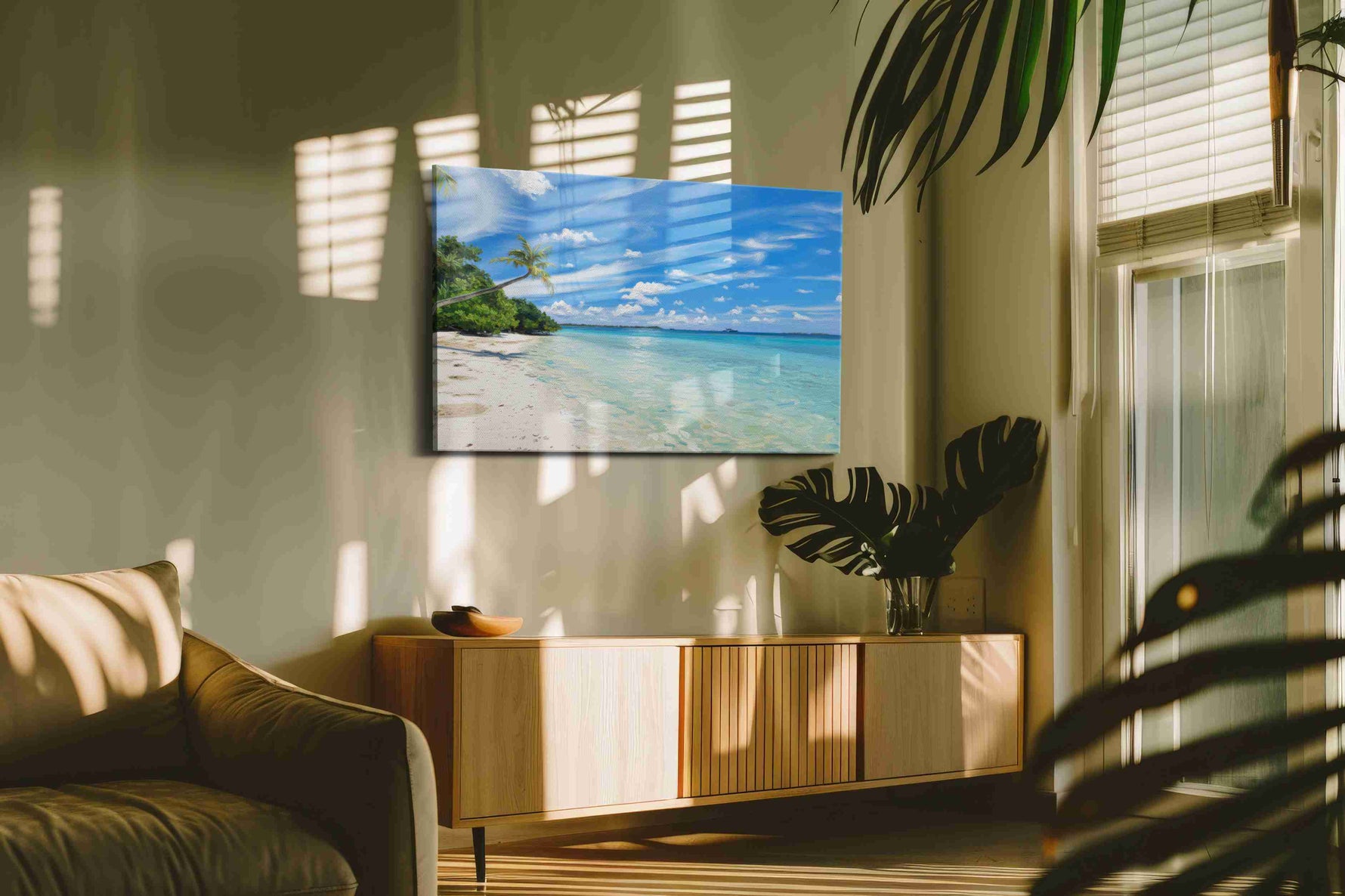 Serenity by the Shore beach canvas print in a contemporary interior mockup