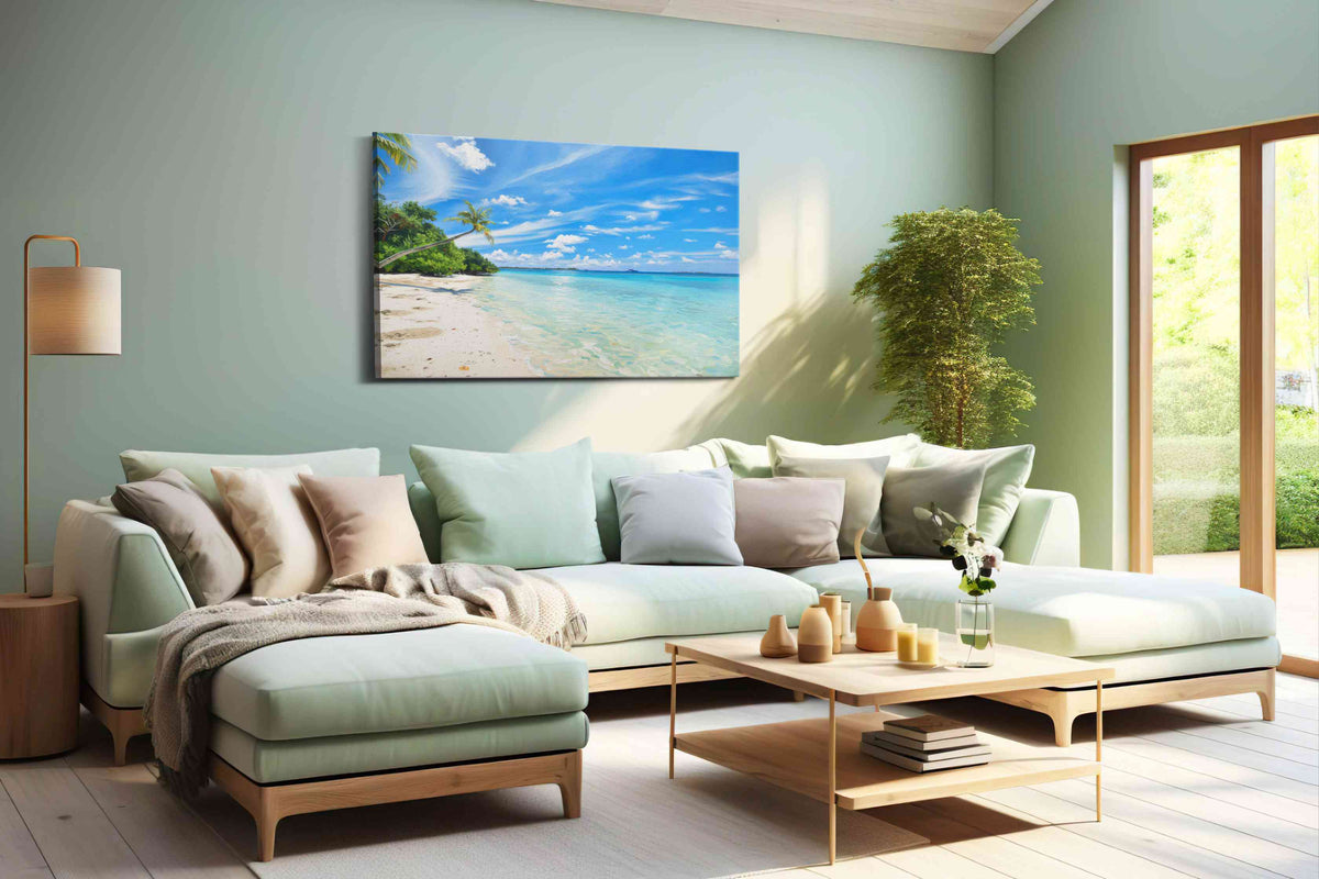 Serenity by the Shore beach canvas print, hanging on wall