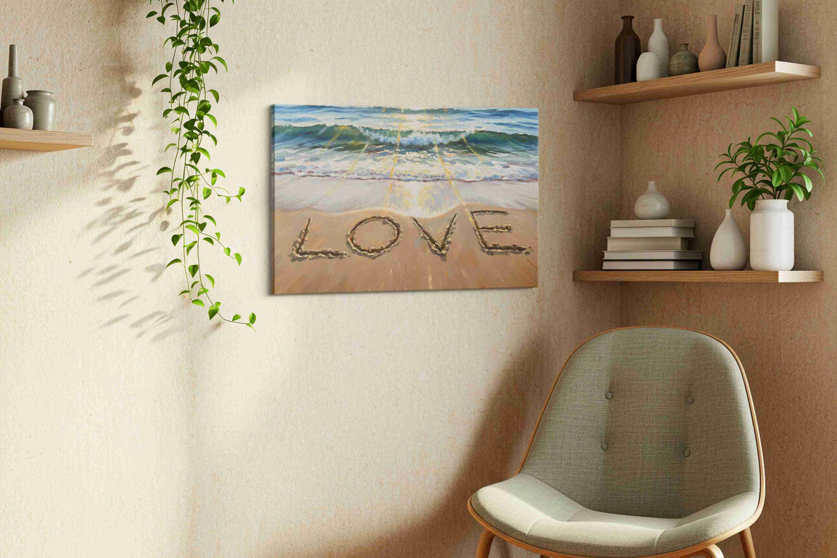 Shores of Serenity beach canvas print, displayed in a living room