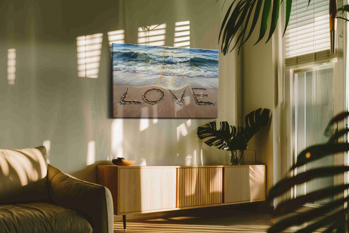 Shores of Serenity beach canvas print in a contemporary interior mockup