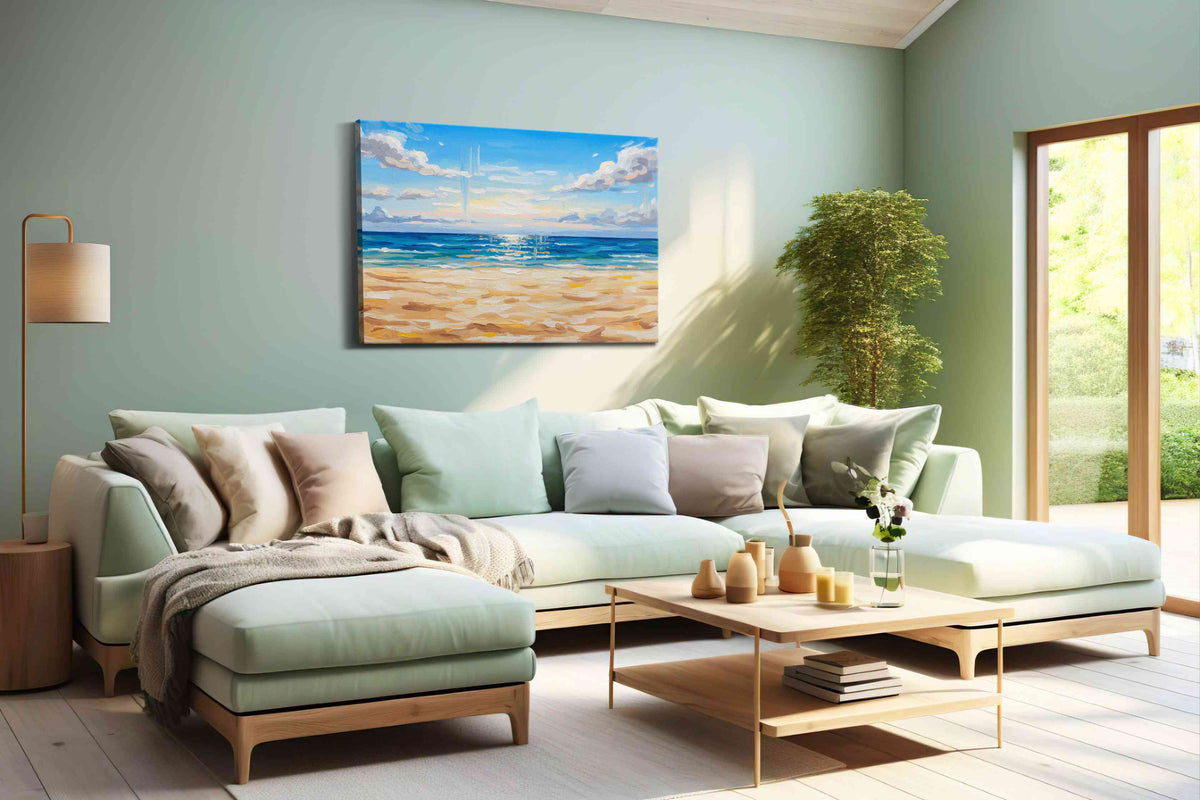 Sunlit Ocean Serenity beach canvas print, hanging on wall