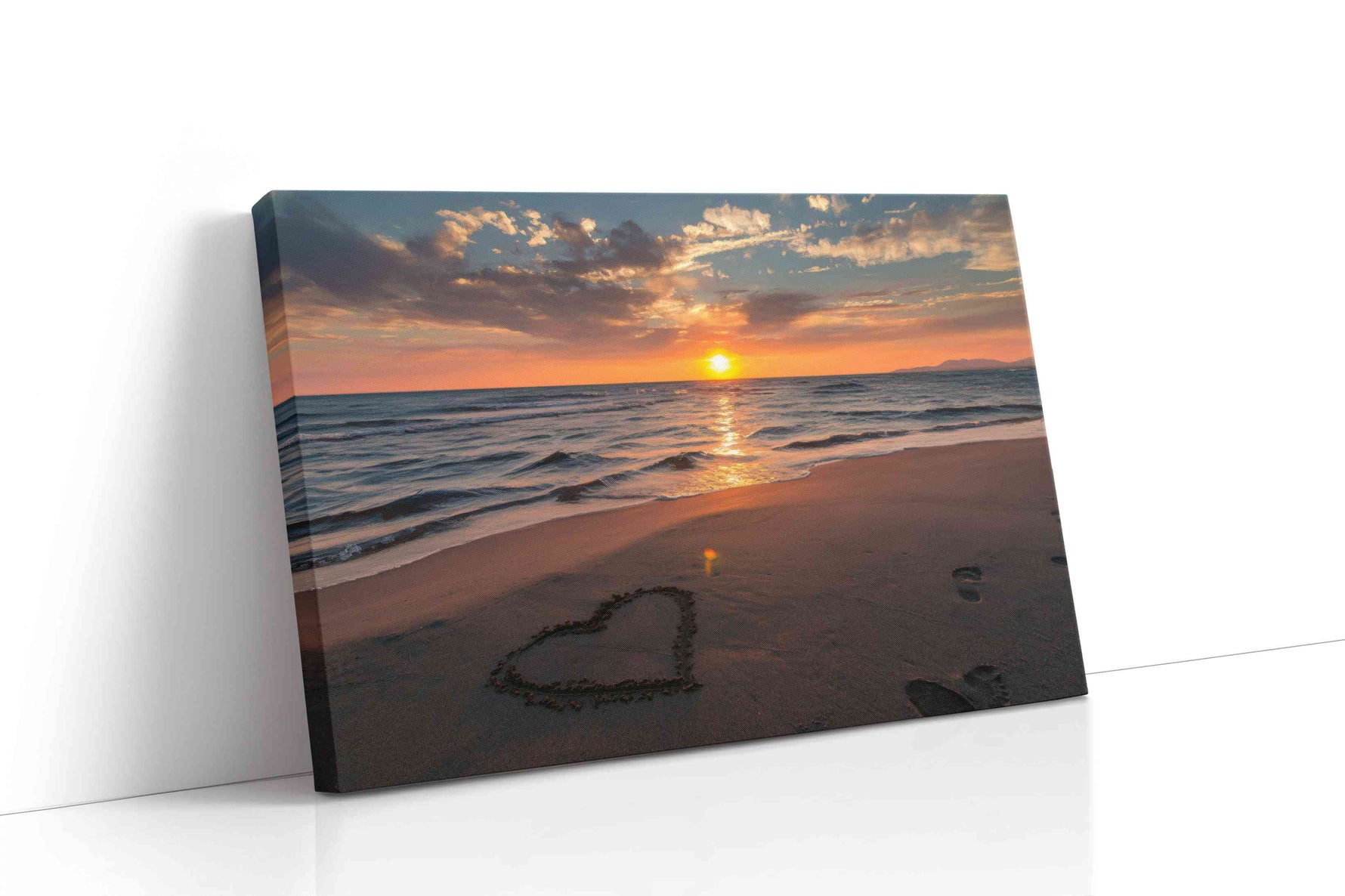 Sunset Heart on the Shore beach canvas print gallery-wrapped landscape canvas studio shot