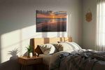 Sunset Heart on the Shore beach canvas print, displayed in a bedroom