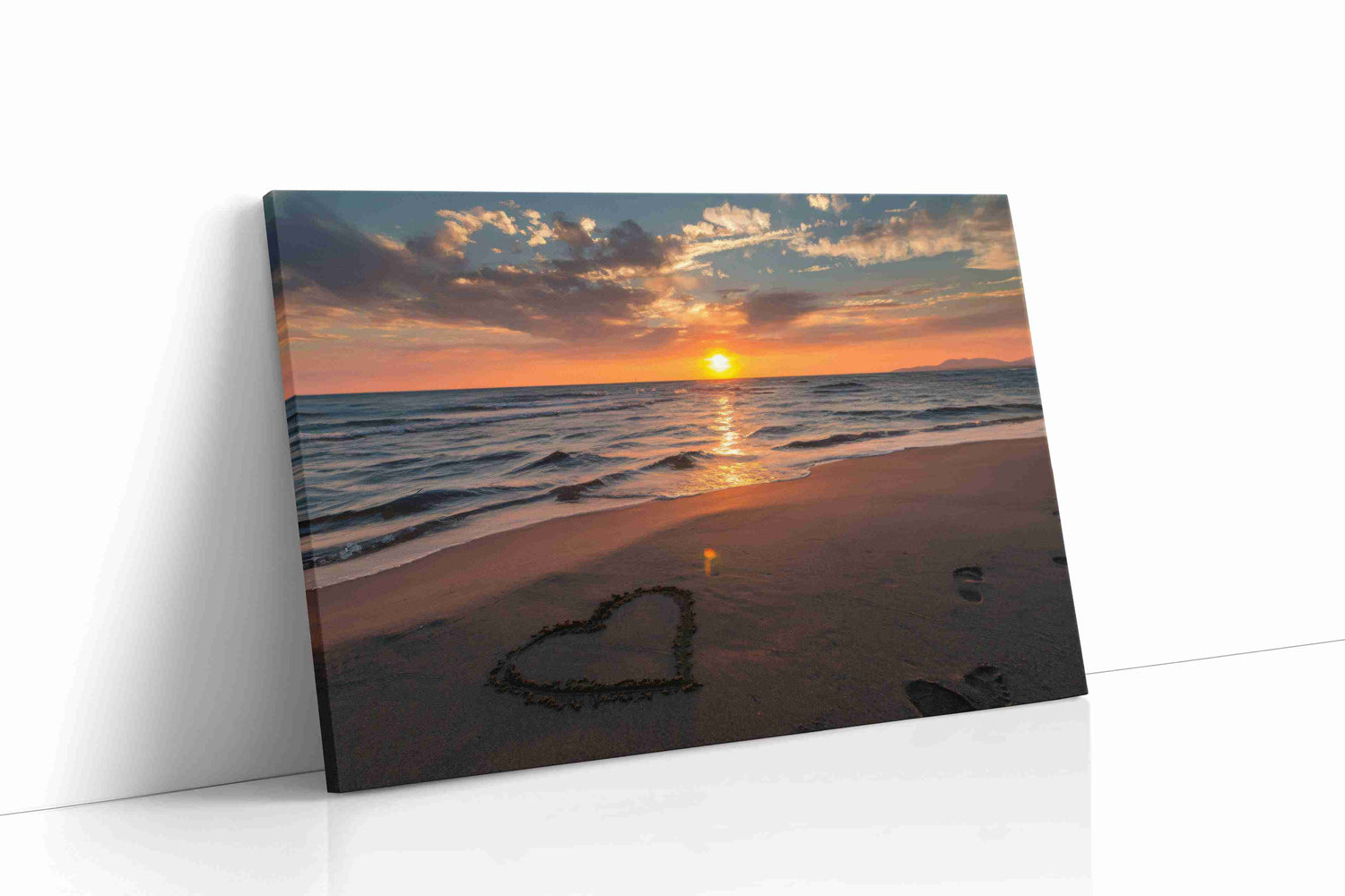 Sunset Heart on the Shore beach canvas print, gallery-wrapped, ready to hang