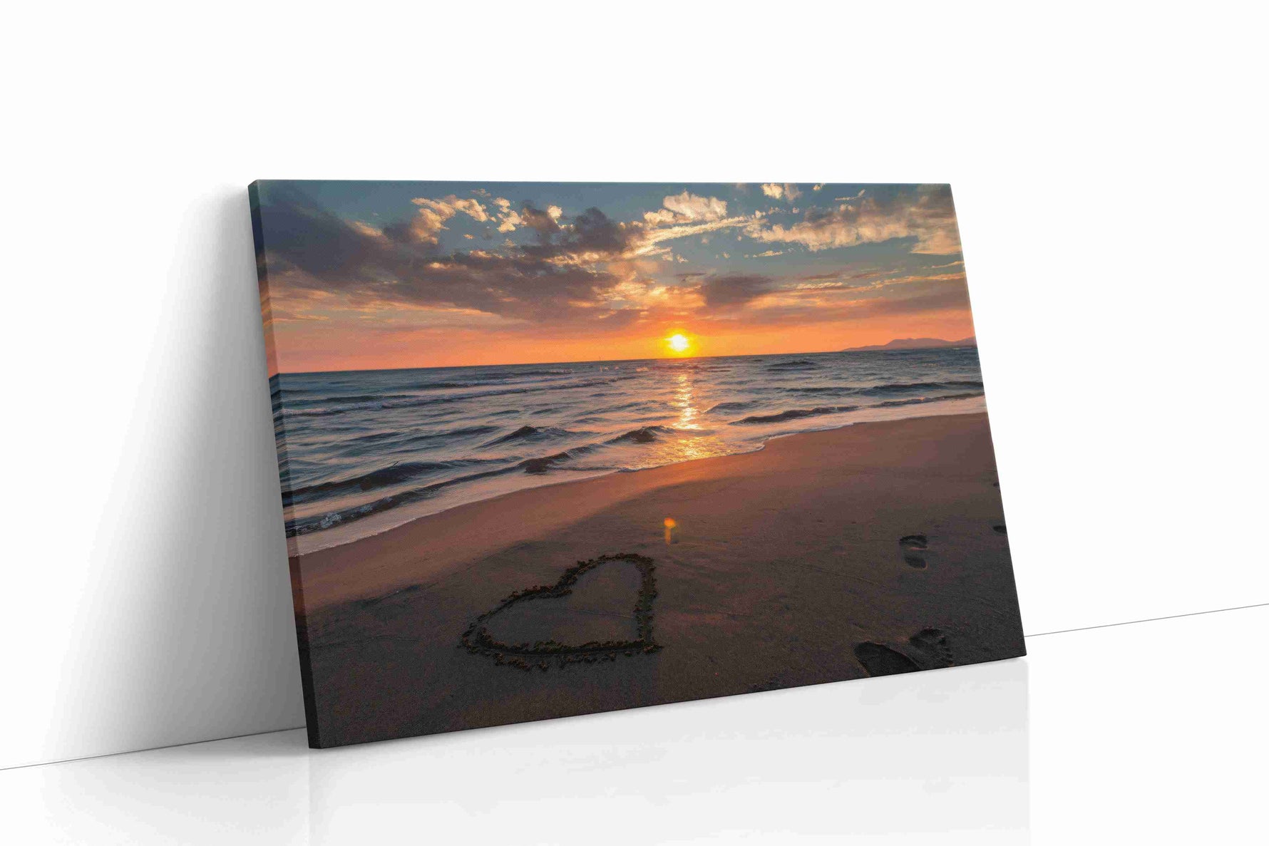 Sunset Heart on the Shore beach canvas print, gallery-wrapped, ready to hang