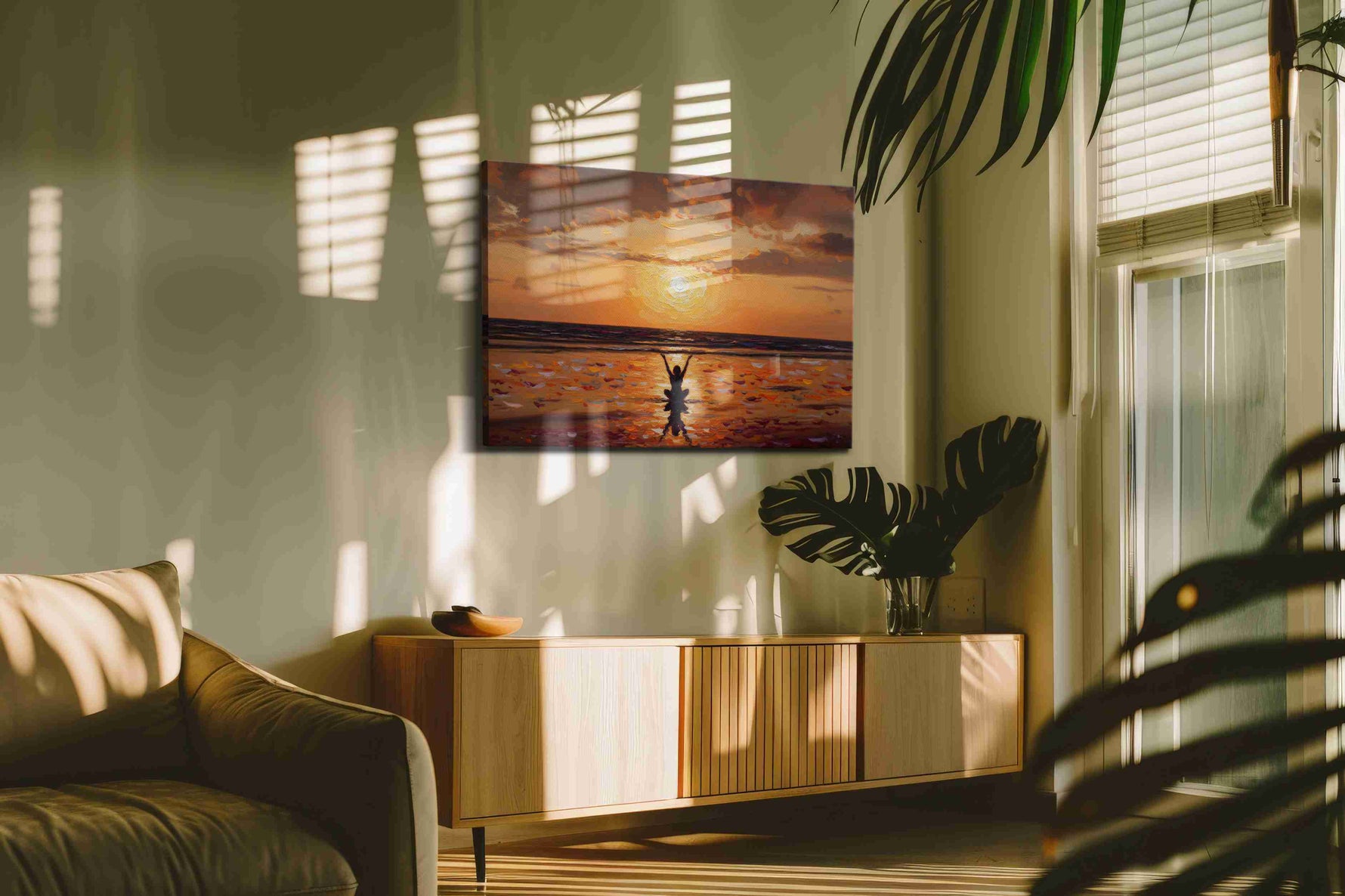 Sunset Serenity Embrace landscape canvas print, on wall, lifestyle preview