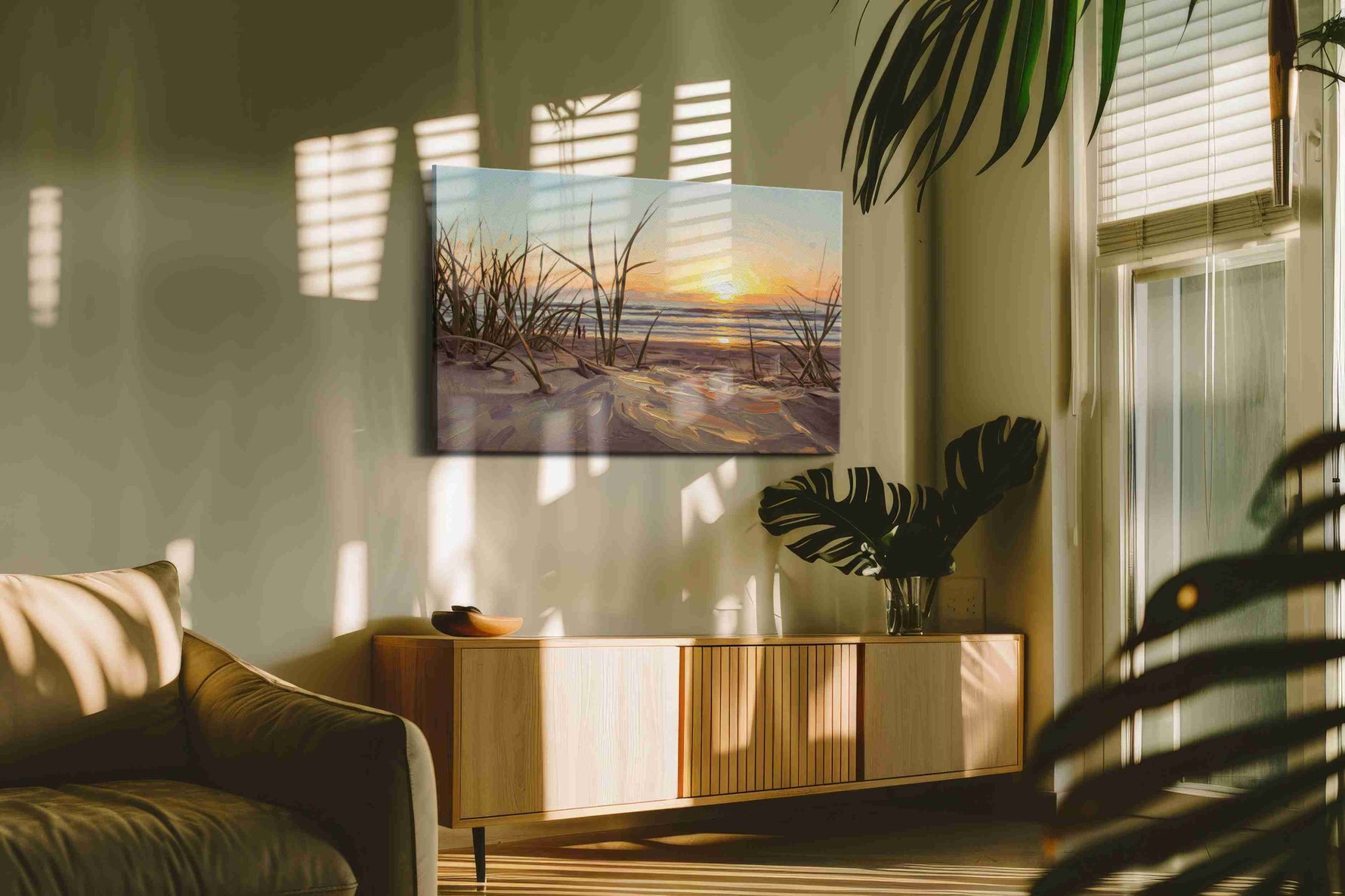 Sunset Serenity by the Dunes beach canvas print, hanging on wall