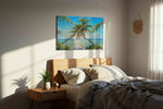 Tropical Embrace at Dusk beach canvas print, displayed in a bedroom