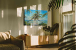 Tropical Embrace at Dusk beach canvas print, on wall, lifestyle preview