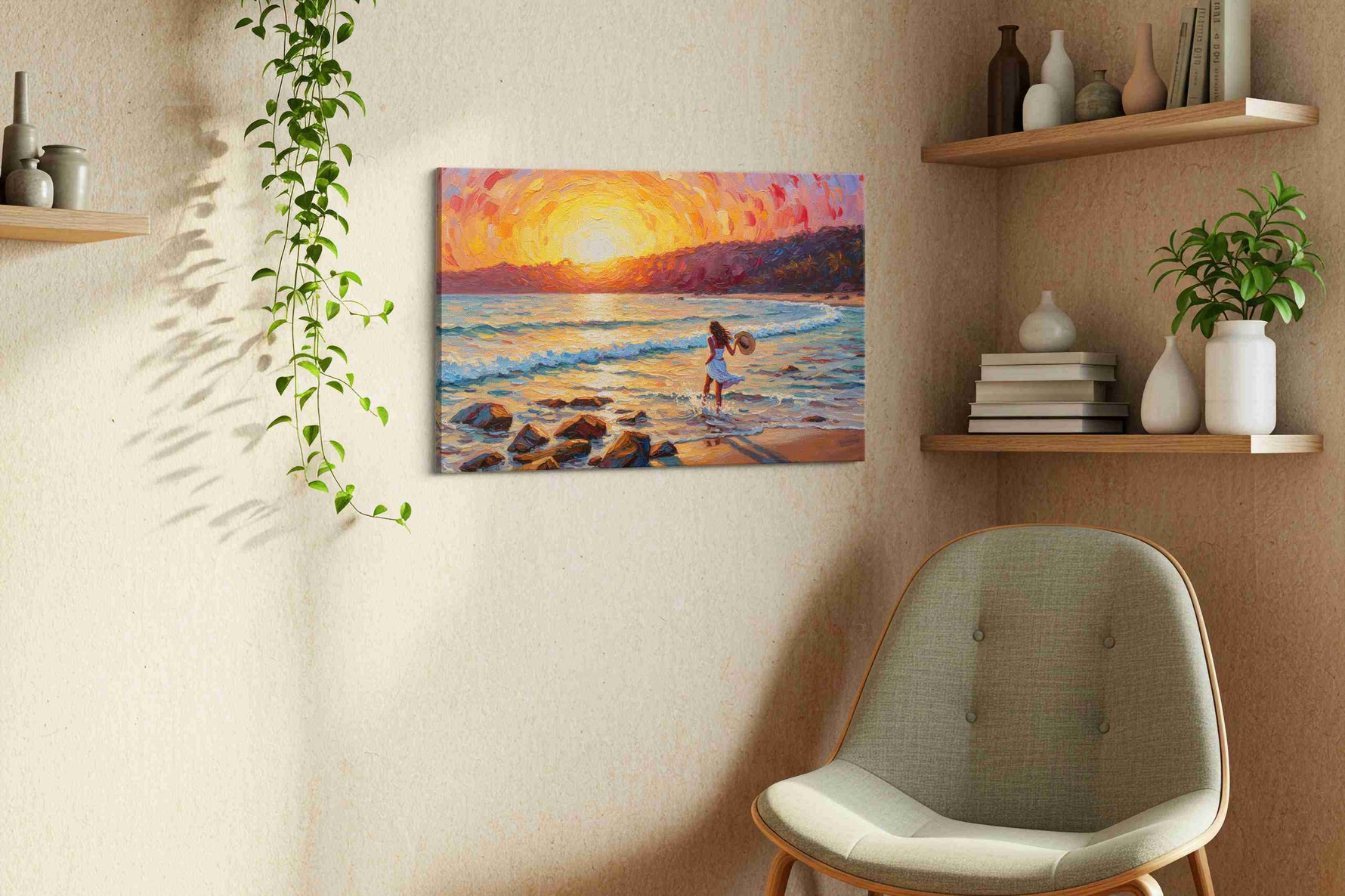 Twilight Waves of Serenity romance canvas print, displayed in a living room