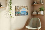 Whispering Waves Cavern beach canvas print styled in a living room