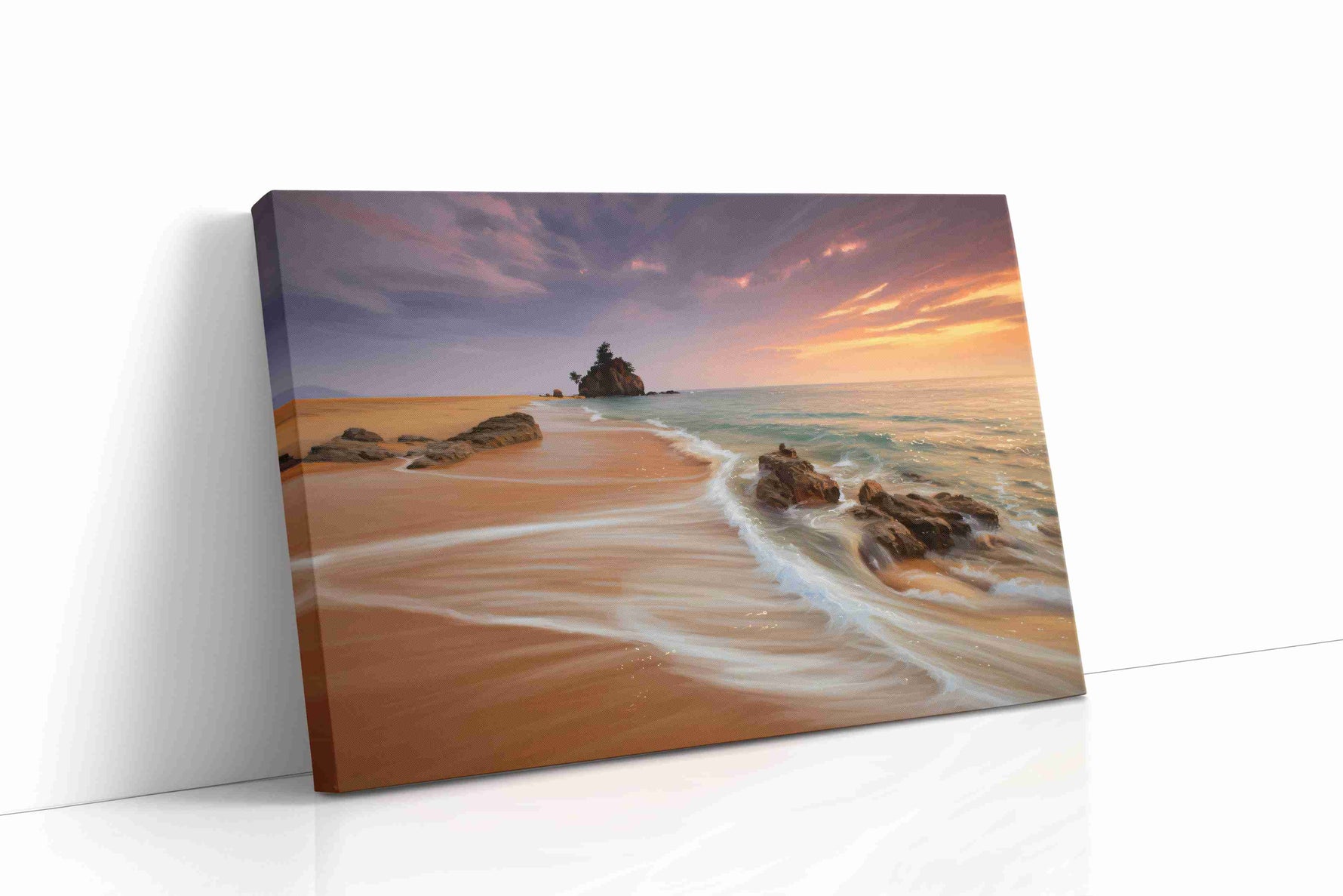 Whispers of Sunset Waves beach canvas print gallery-wrapped landscape canvas studio shot