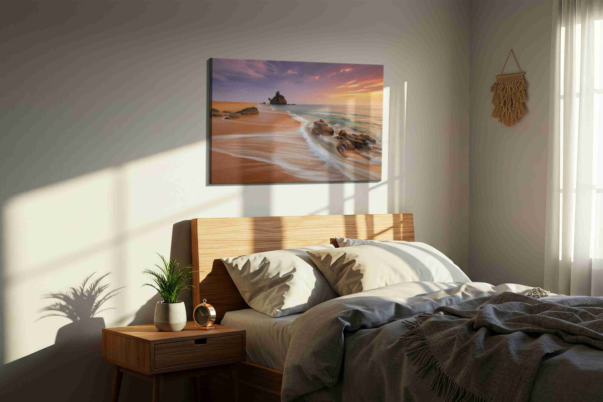 Whispers of Sunset Waves – beach canvas wall art, gallery-wrapped, ready to hang