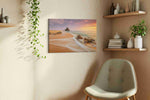 Whispers of Sunset Waves beach canvas print styled in a living room