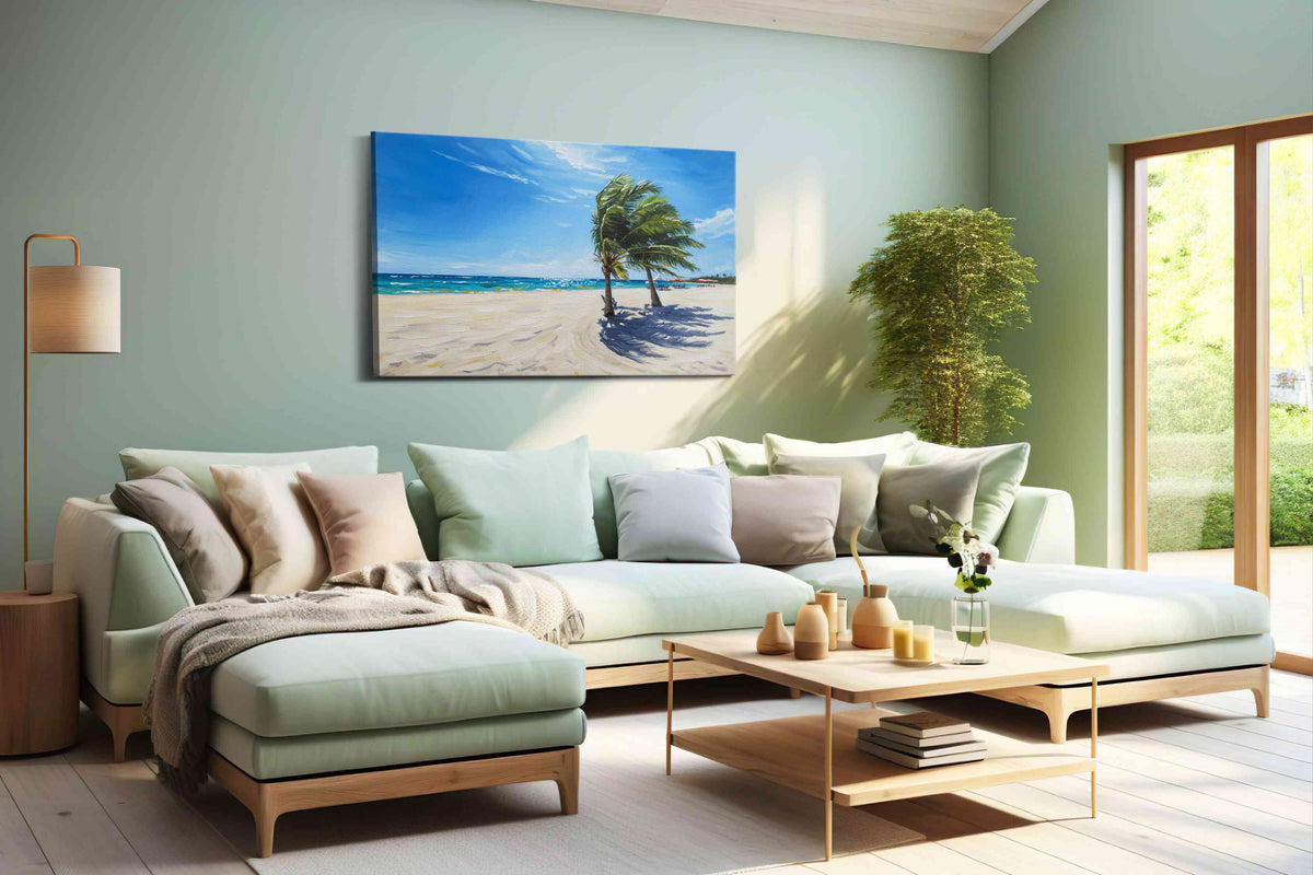 Whispers of Tropical Breezes beach canvas print shown in a wall scene