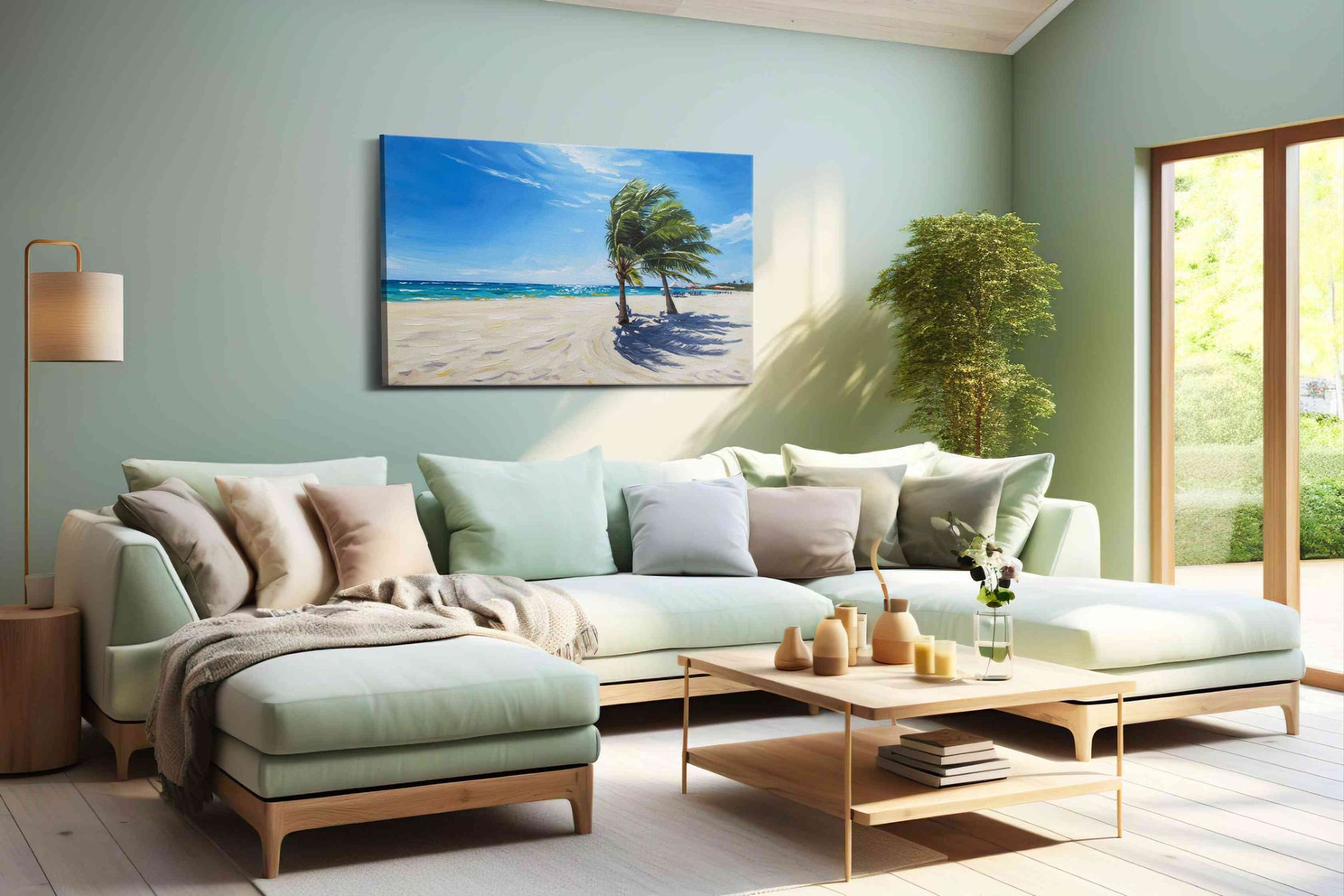 Whispers of Tropical Breezes beach canvas print shown in a wall scene