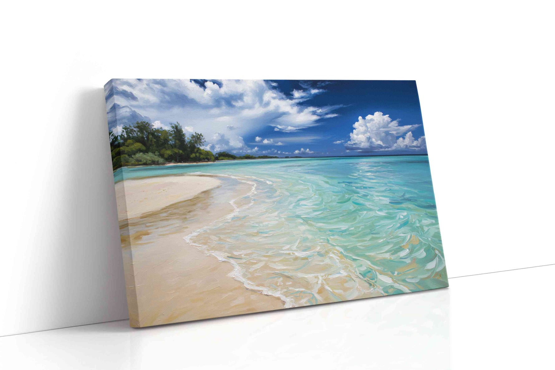 Whispers of the Azure Tides beach canvas print gallery-wrapped landscape canvas studio shot