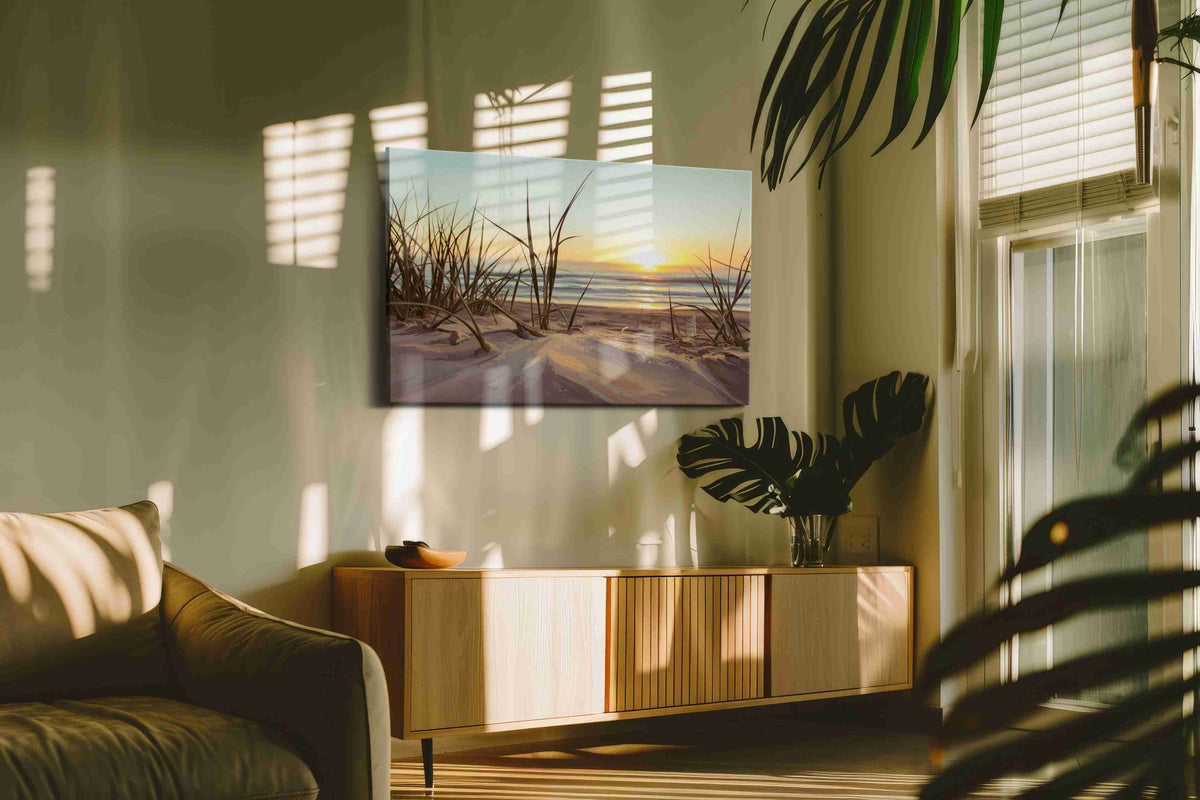 Whispers of the Dunes beach canvas print in a contemporary interior mockup