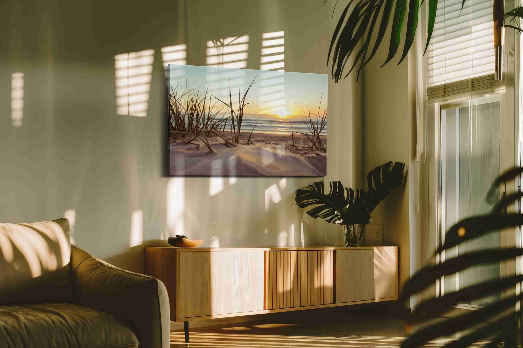 Whispers of the Dunes beach canvas print in a contemporary interior mockup