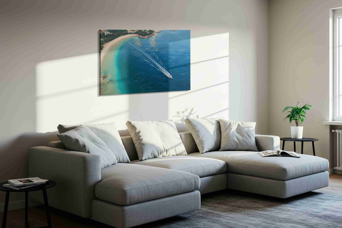 Whispers of the Ocean Breeze beach canvas print, displayed in a living room