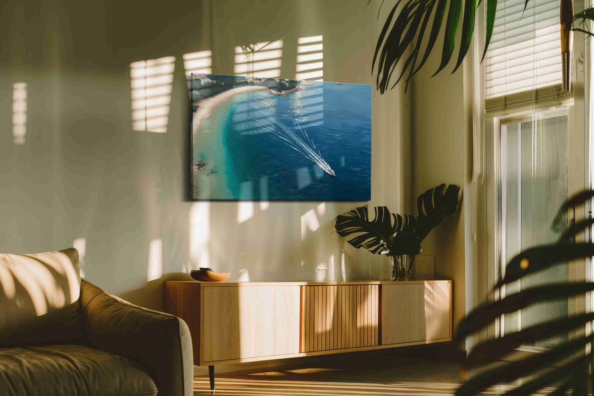 Whispers of the Ocean Breeze beach canvas print in a hung canvas mockup