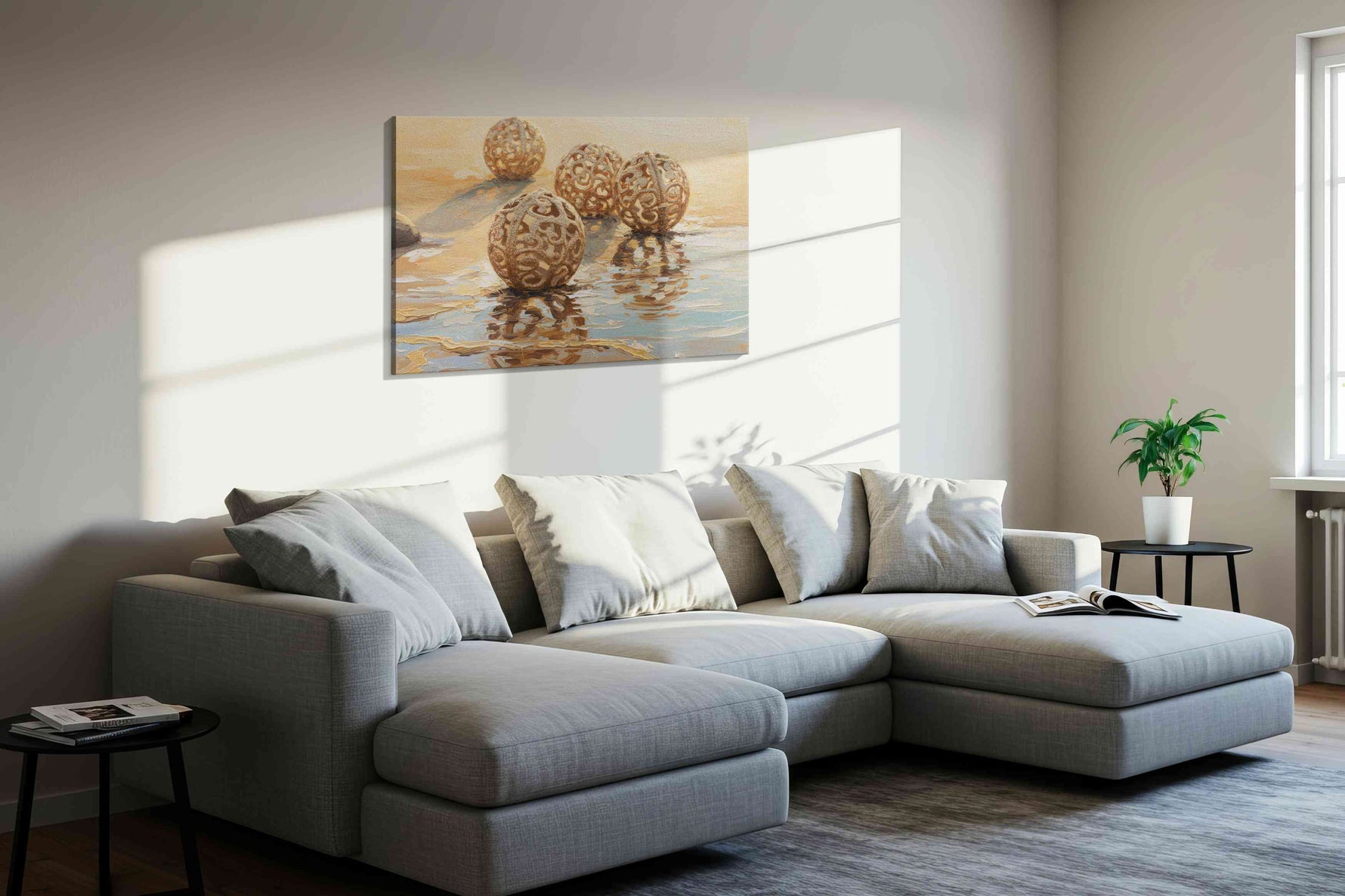 Whispers of the Shore beach canvas print in a living room scene