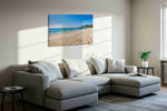 Whispers of the Shore II beach canvas print, displayed in a living room