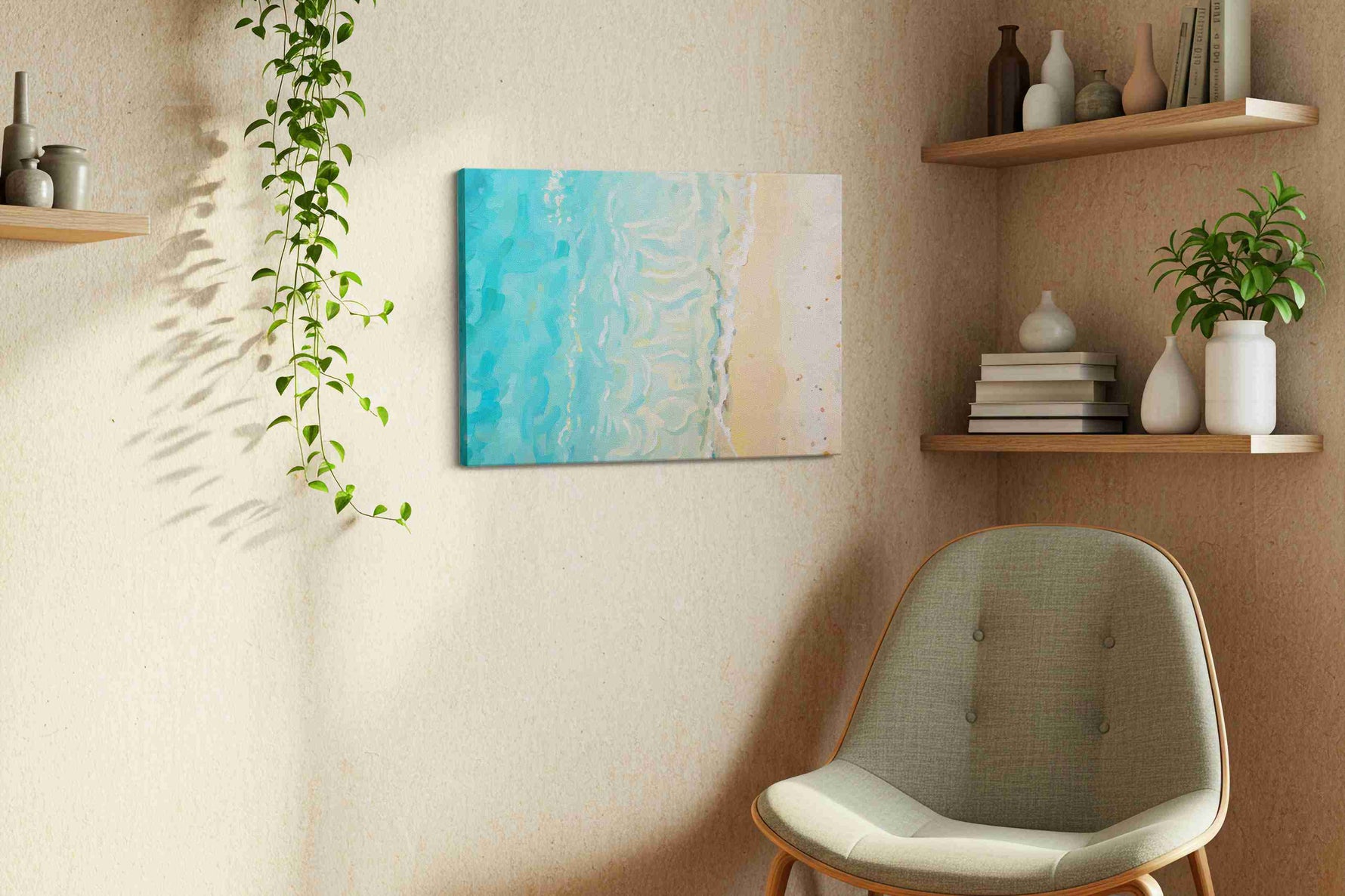 Whispers of the Shoreline II beach canvas print, hanging on wall