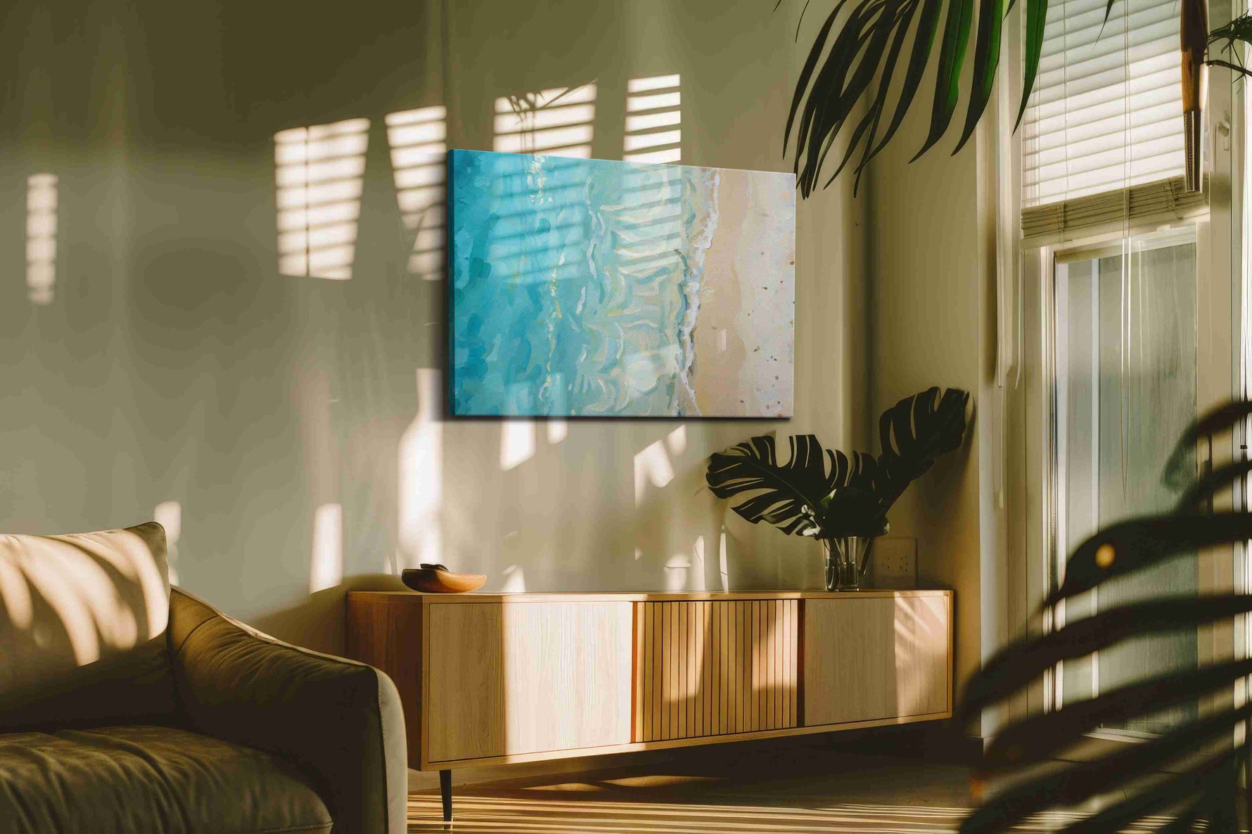 Whispers of the Shoreline II beach canvas print in a hung canvas mockup