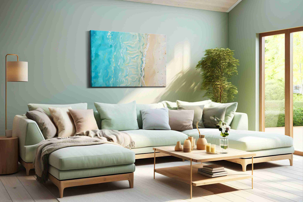 Whispers of the Shoreline II beach canvas print shown in a wall scene