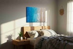Whispers of the Tide beach canvas print, displayed in a bedroom