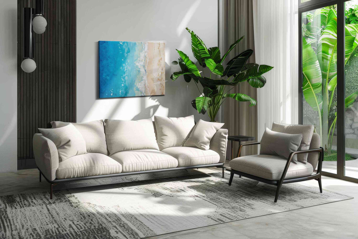 Whispers of the Tide beach canvas print in a modern interior mockup