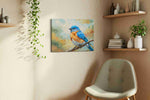 Azure Melody on Canvas birds canvas print, displayed in a living room