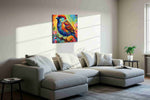 Chromatic Melody birds canvas print in a living room scene