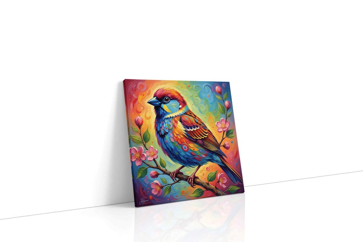 Chromatic Melody birds canvas print gallery-wrapped square canvas studio shot