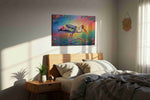 Elegance in Bloom birds canvas print, displayed in a bedroom