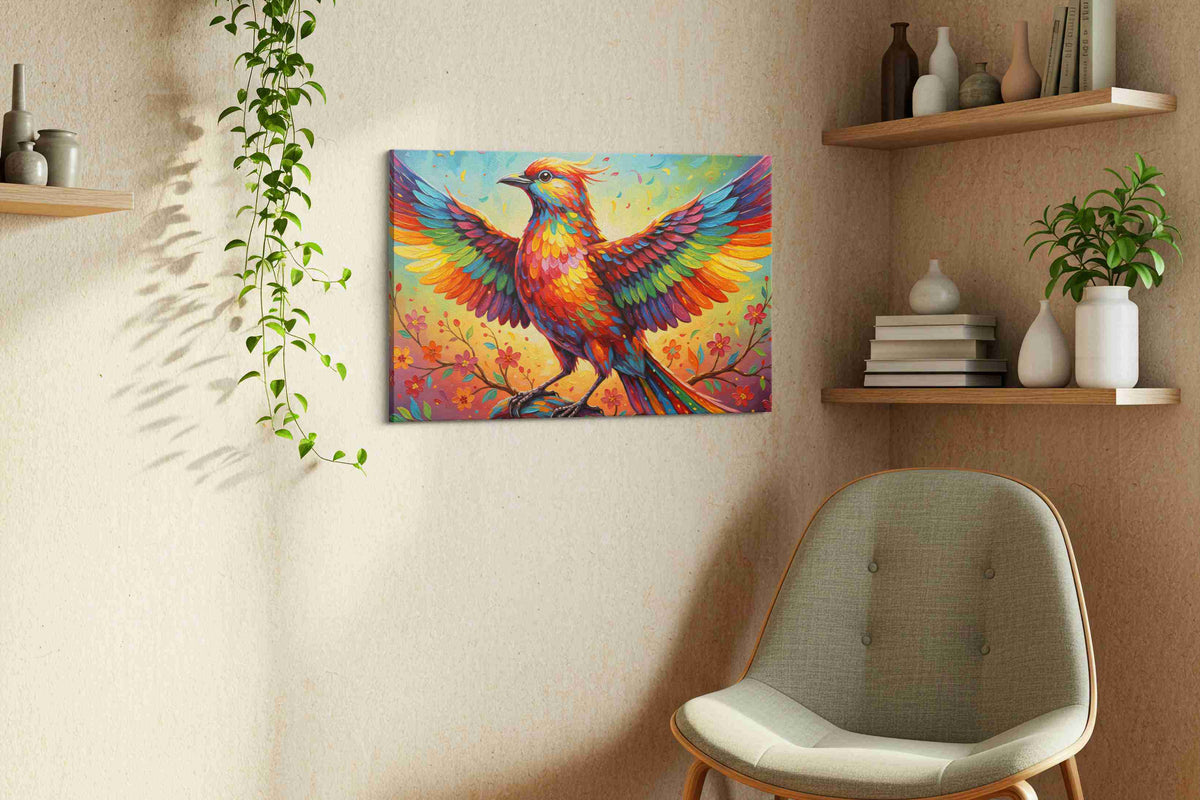 Elysian Flight birds canvas print in a living room scene