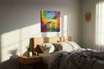 Eternal Harmony in Flight birds canvas print, displayed in a bedroom