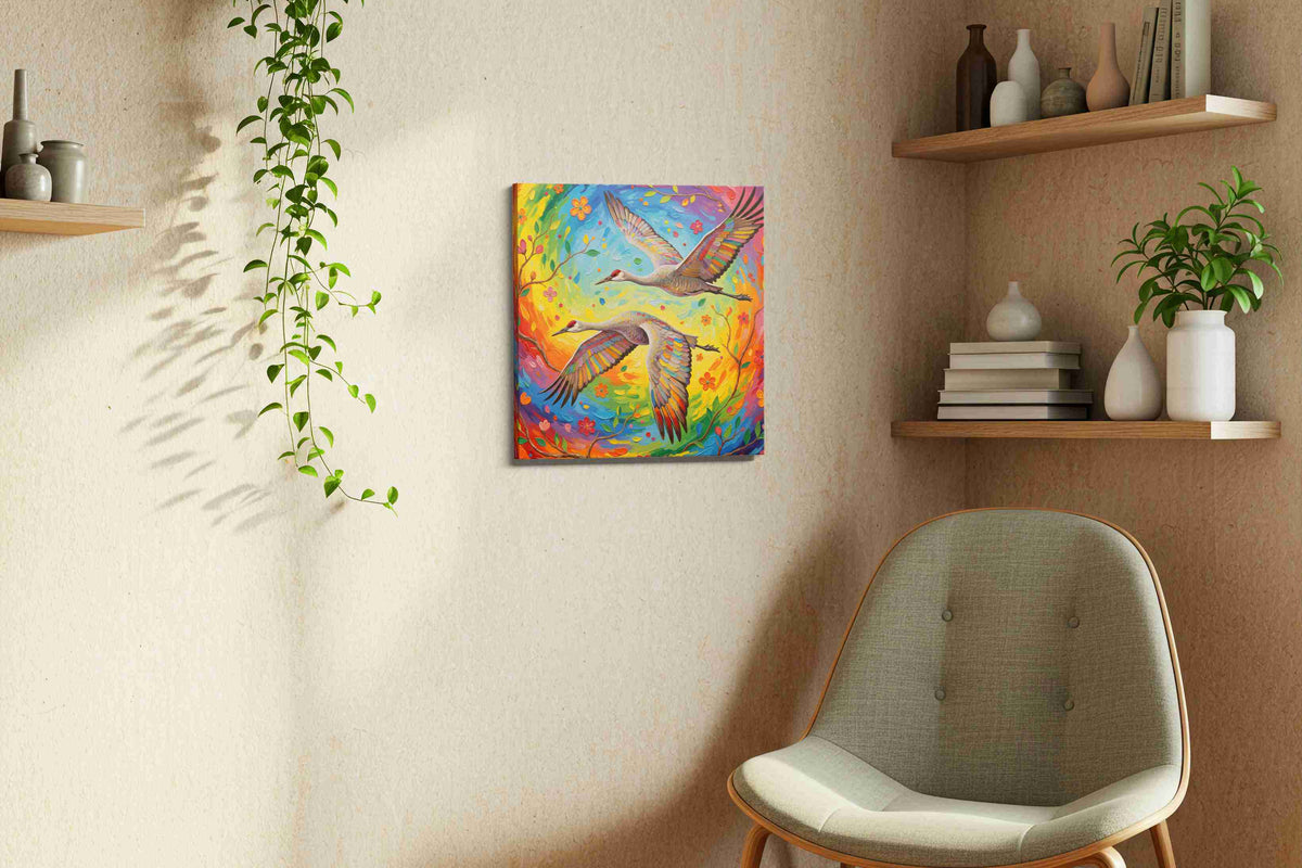 Eternal Harmony in Flight birds canvas print styled in a living room